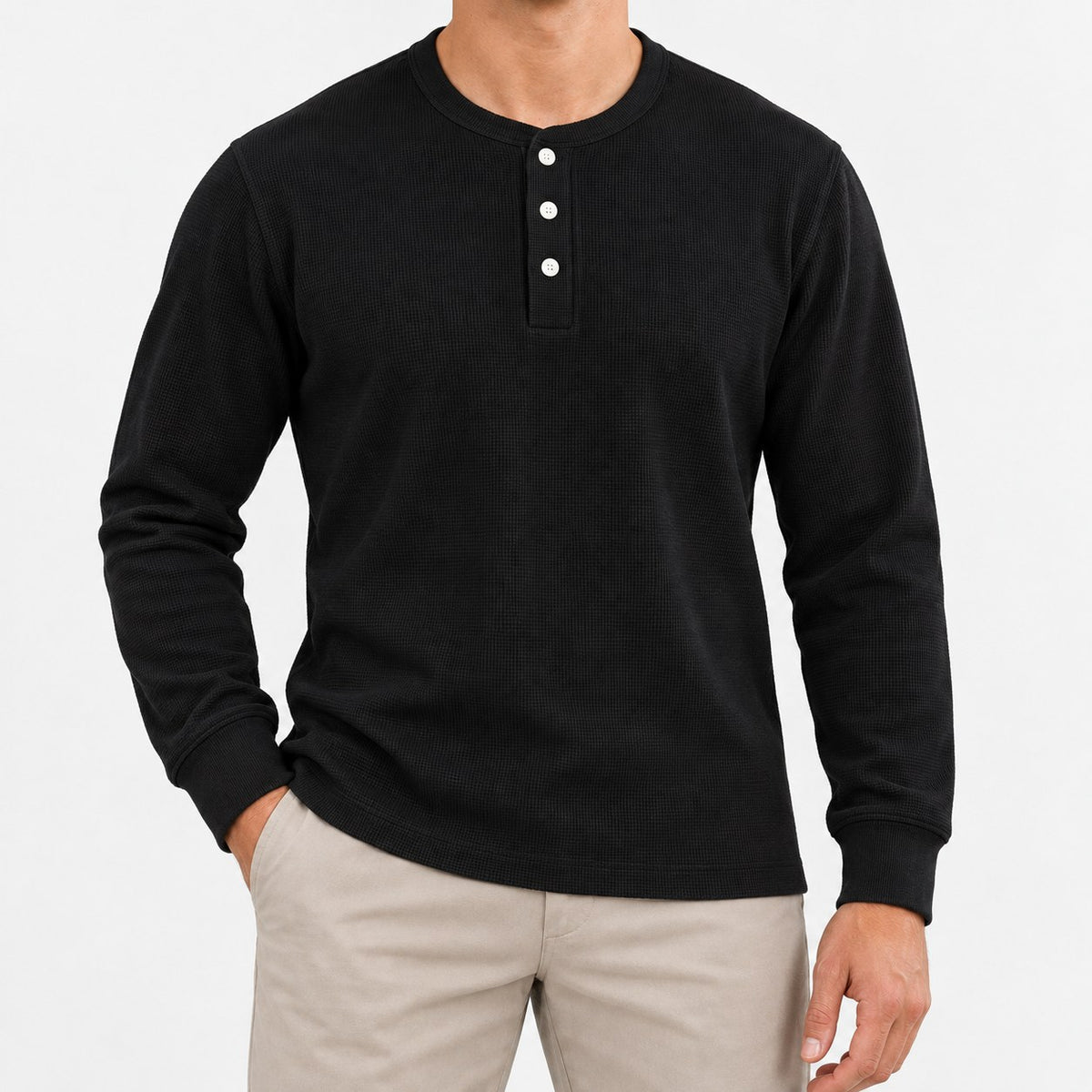 Waffle knit long sleeve henley