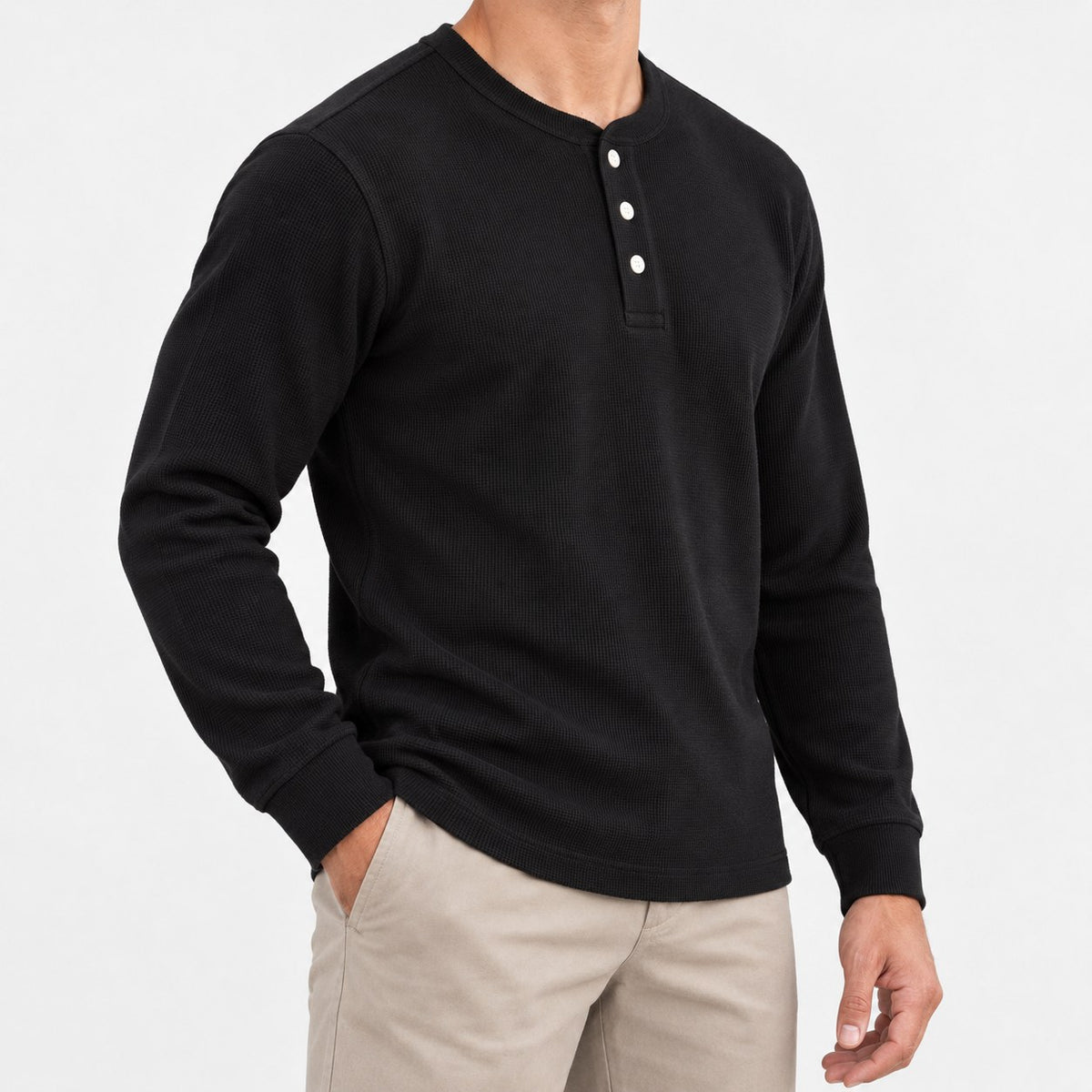Waffle knit long sleeve henley