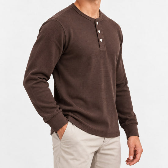 Waffle knit long sleeve henley