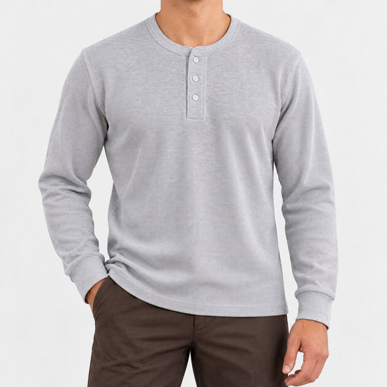 Waffle knit long sleeve henley