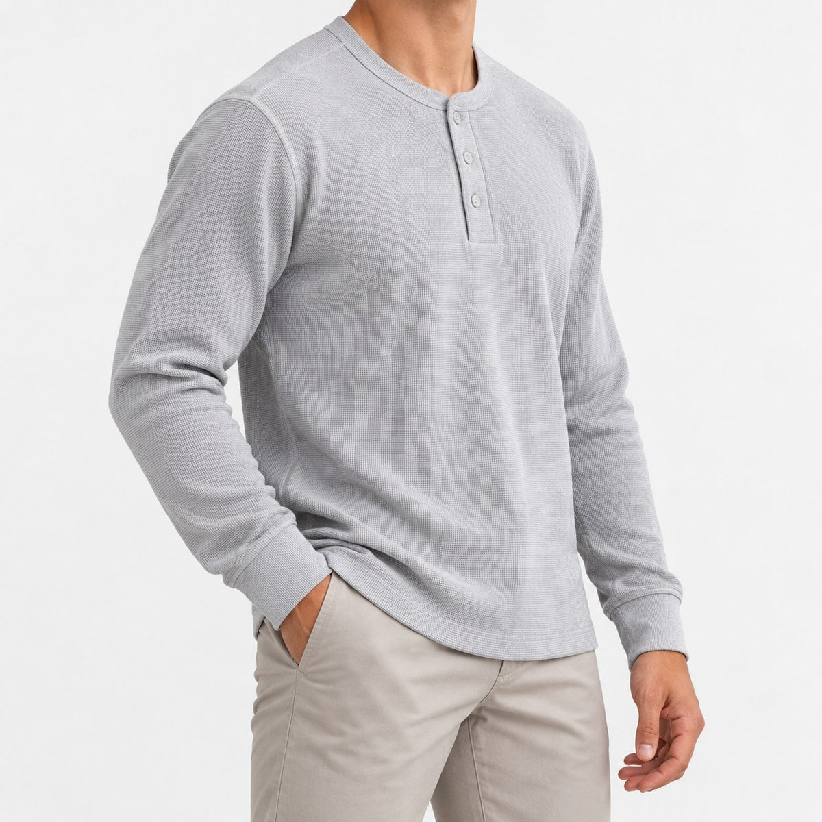 Waffle knit long sleeve henley
