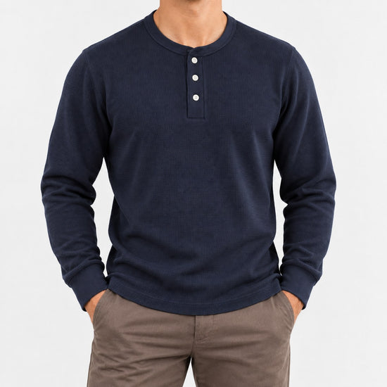 Waffle knit long sleeve henley