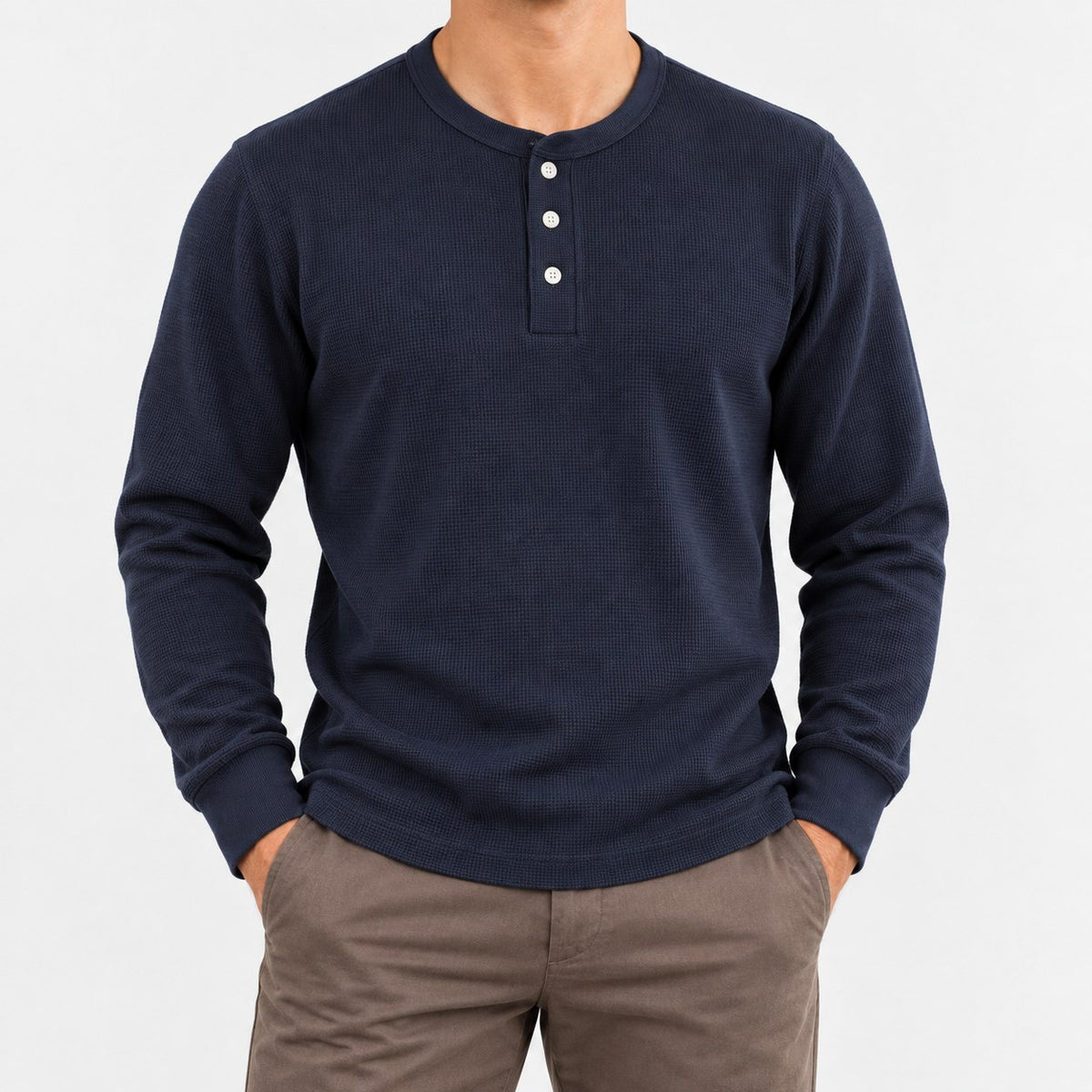 Waffle knit long sleeve henley