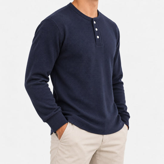 Waffle knit long sleeve henley