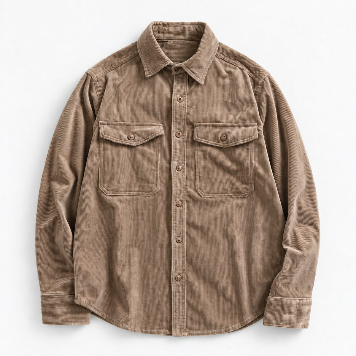 Washed cotton corduroy double pocket shirt
