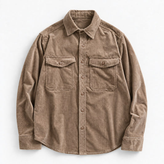 Washed cotton corduroy double pocket shirt