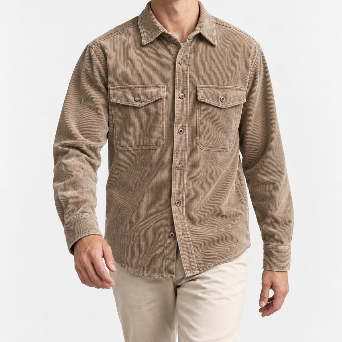 Washed cotton corduroy double pocket shirt