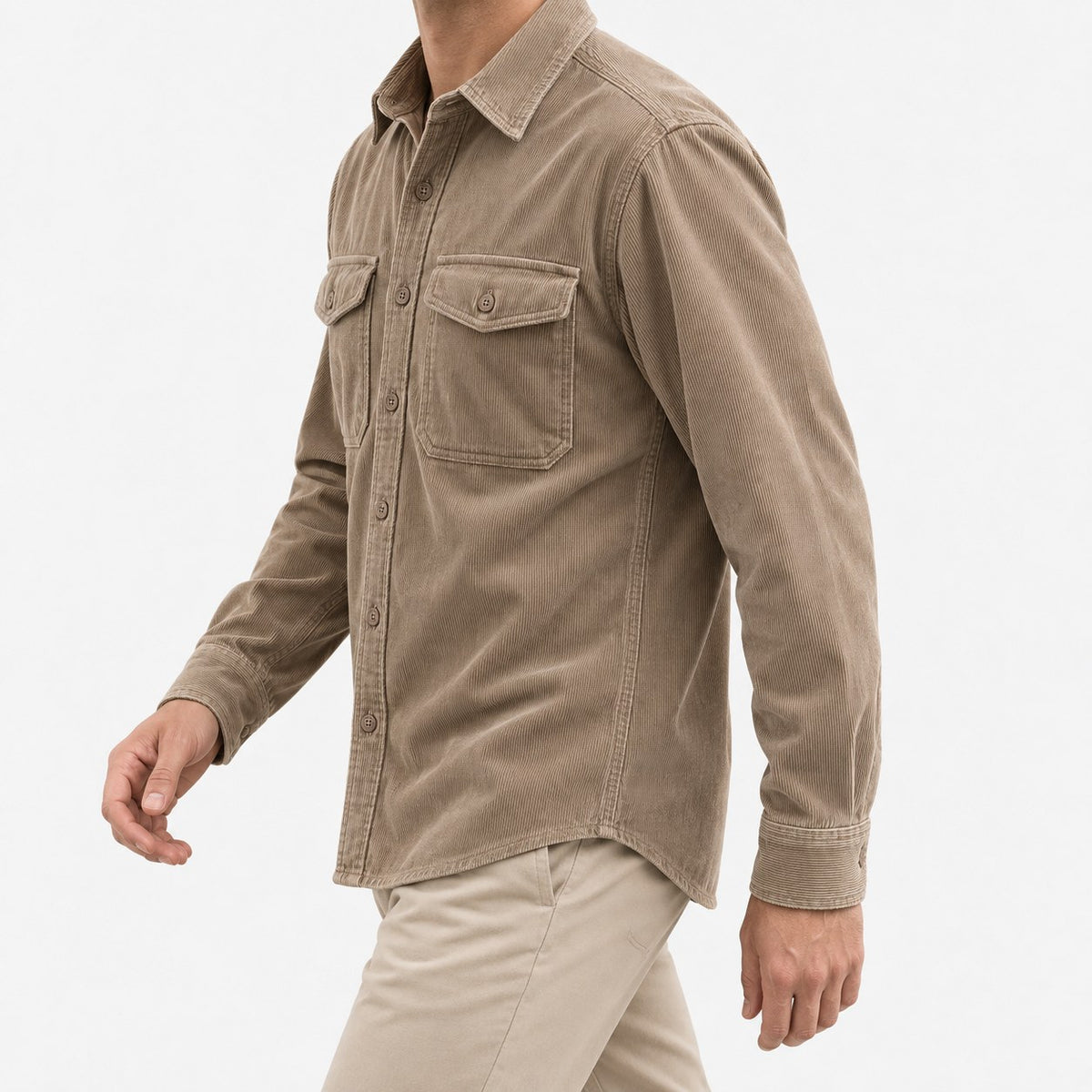 Washed cotton corduroy double pocket shirt