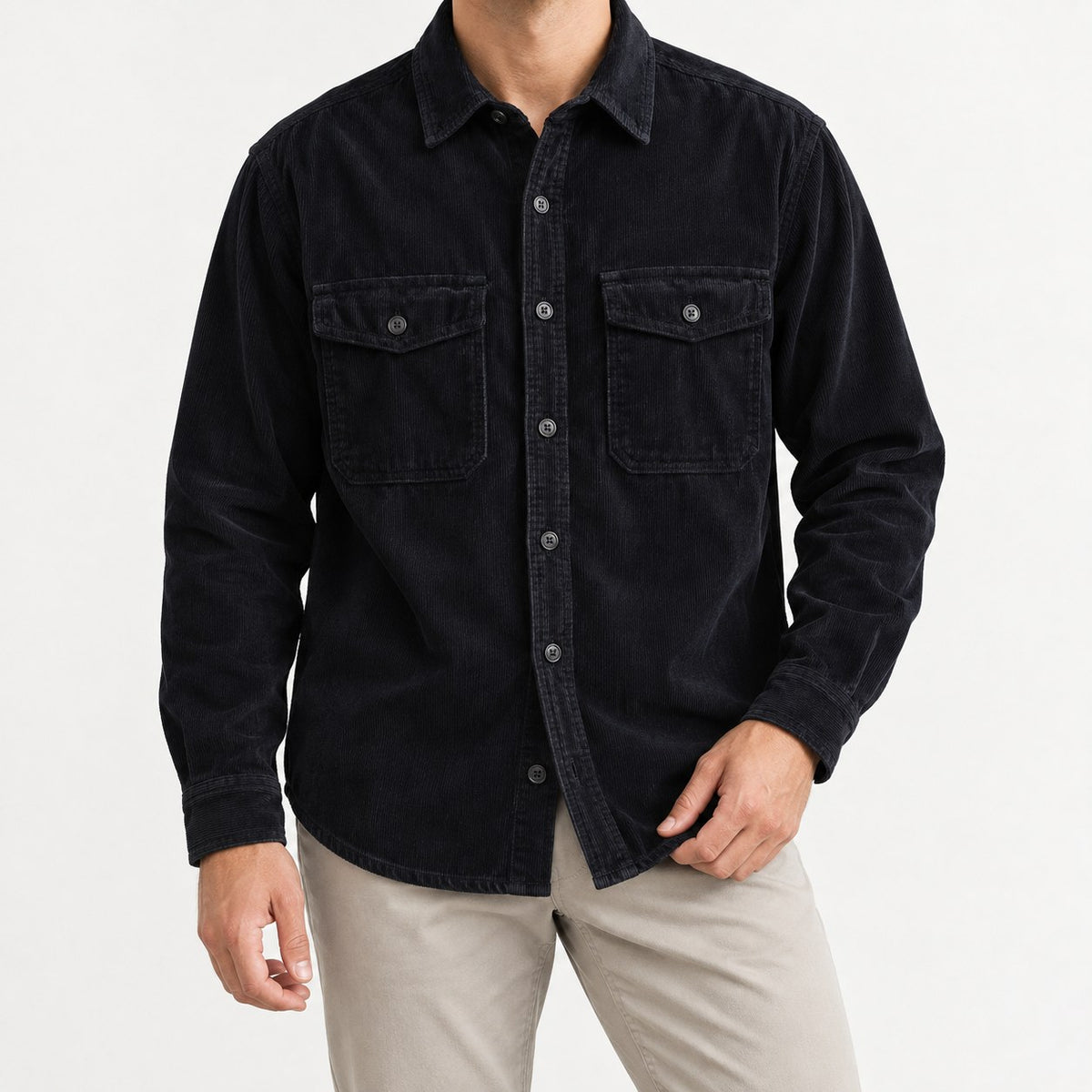 Washed cotton corduroy double pocket shirt