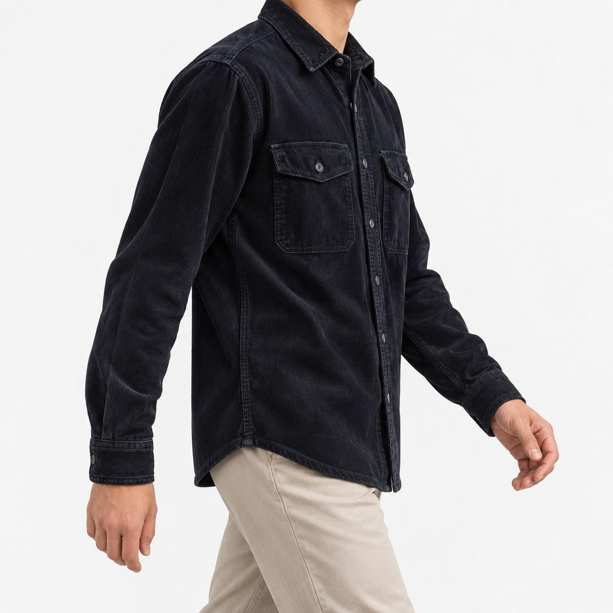 Washed cotton corduroy double pocket shirt
