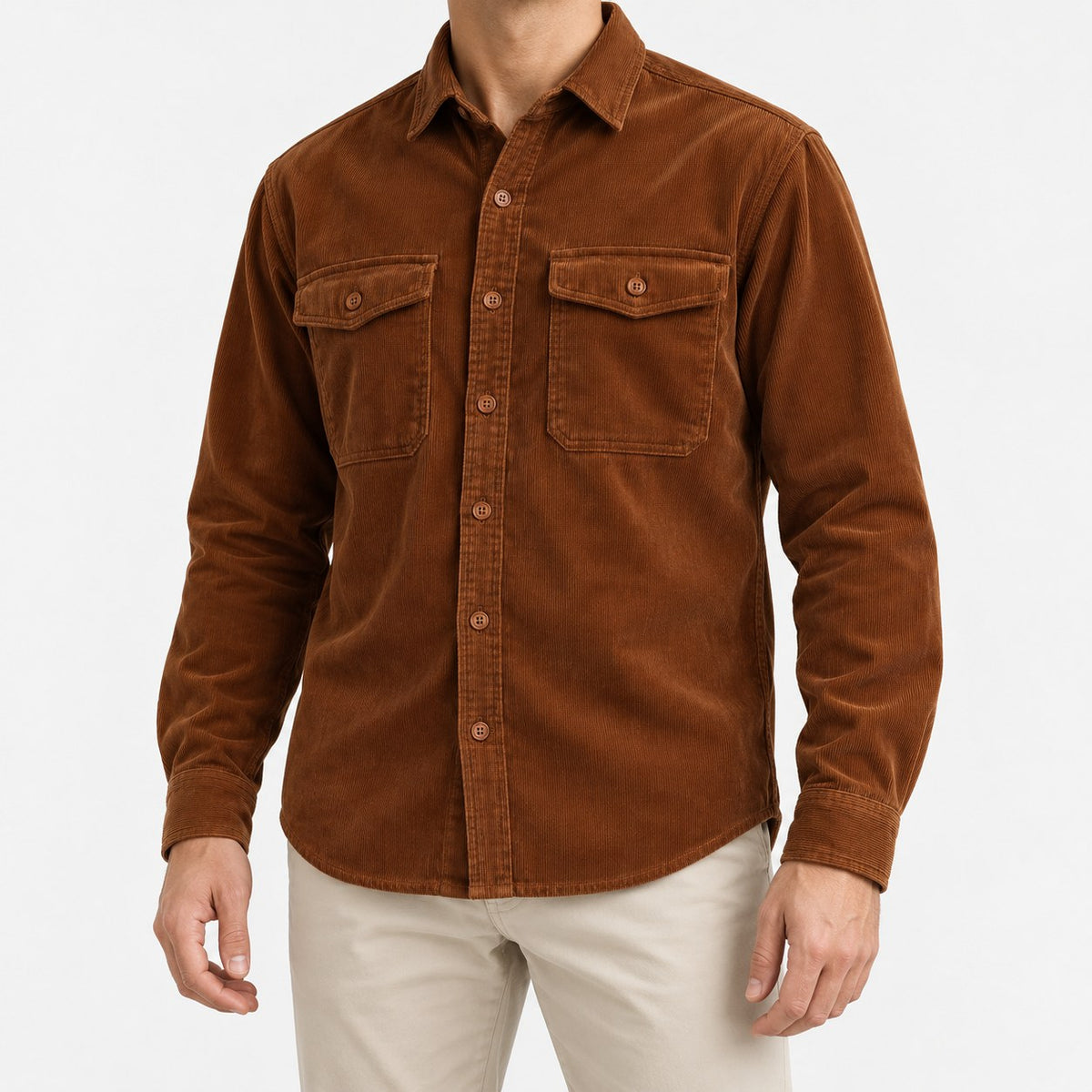 Washed cotton corduroy double pocket shirt