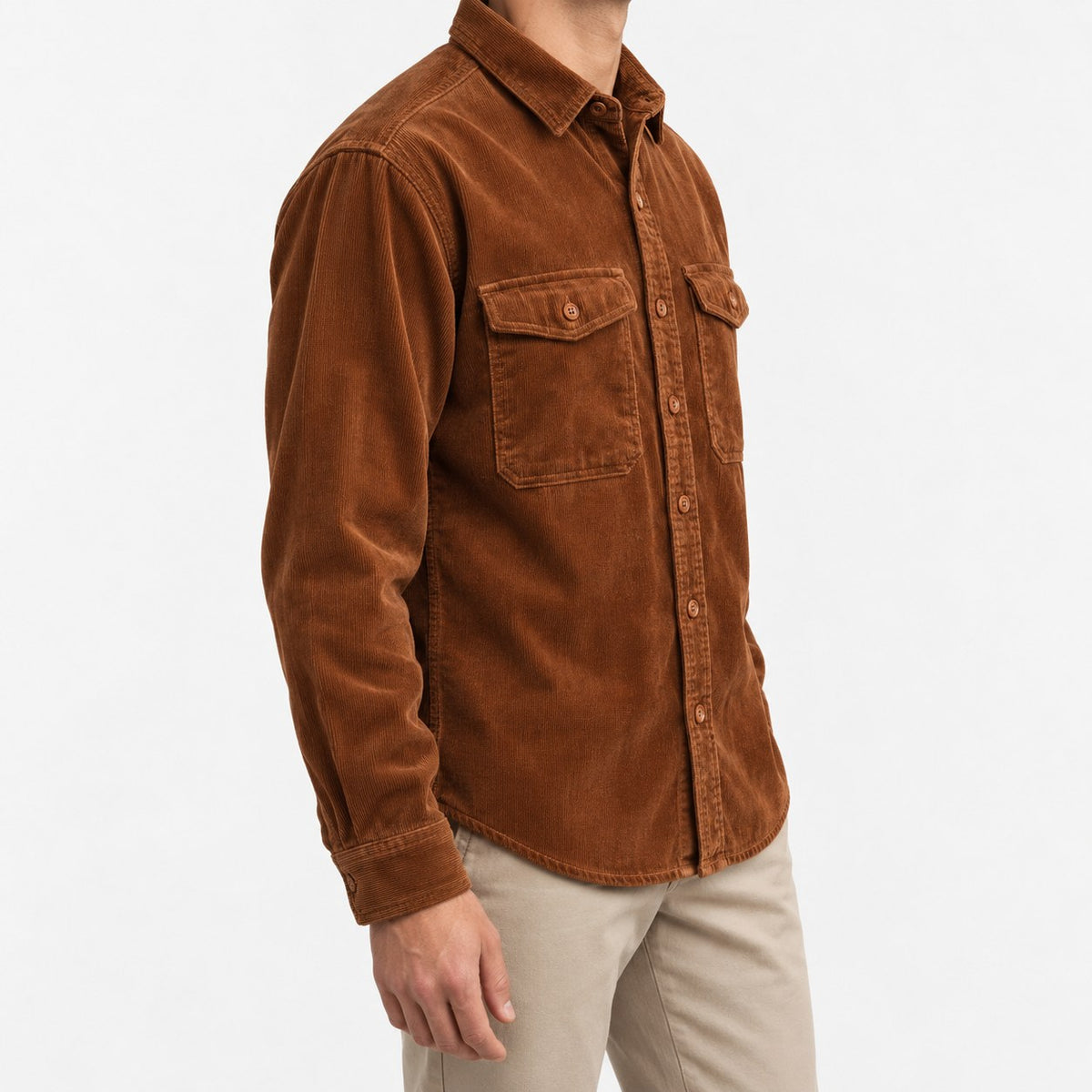Washed cotton corduroy double pocket shirt