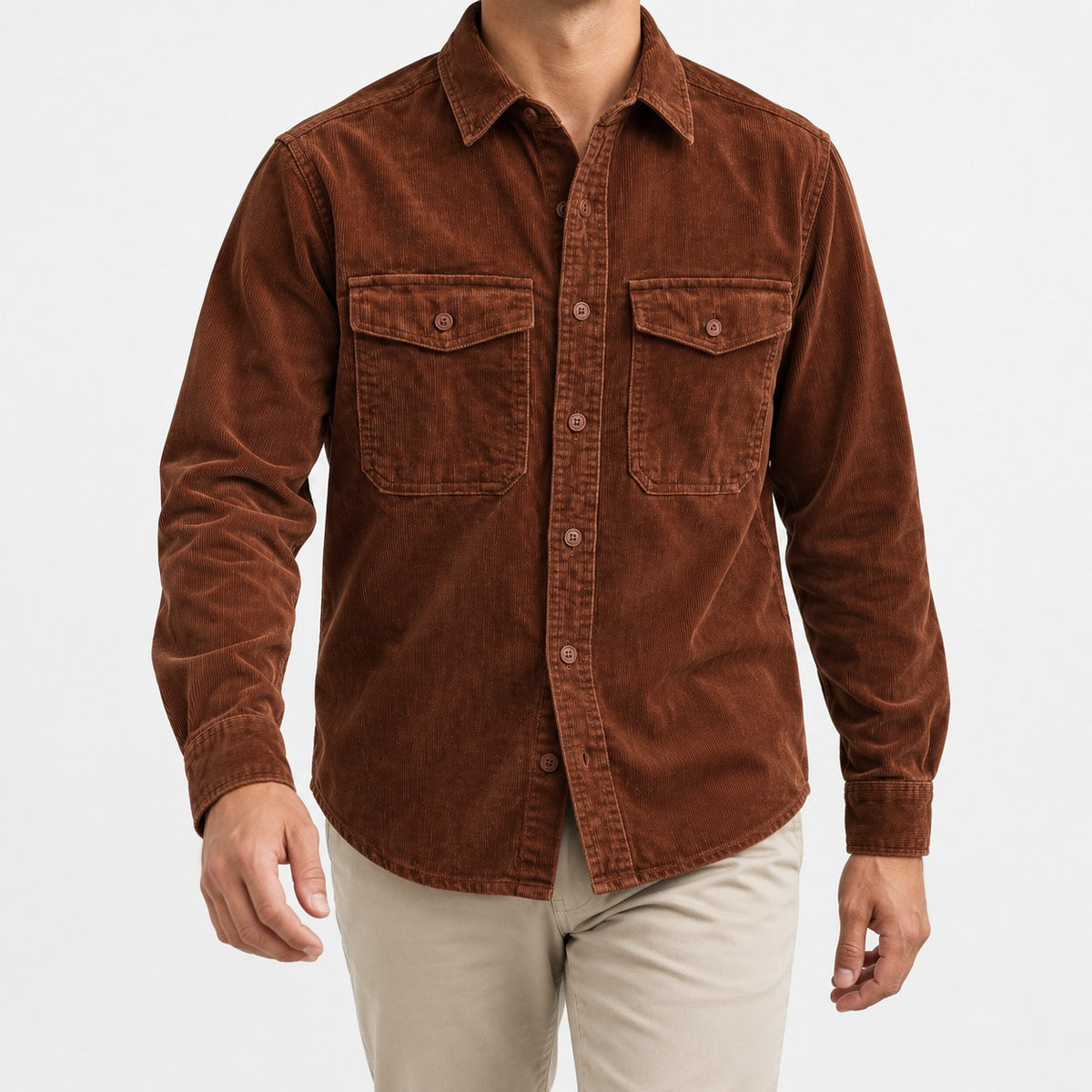 Washed cotton corduroy double pocket shirt