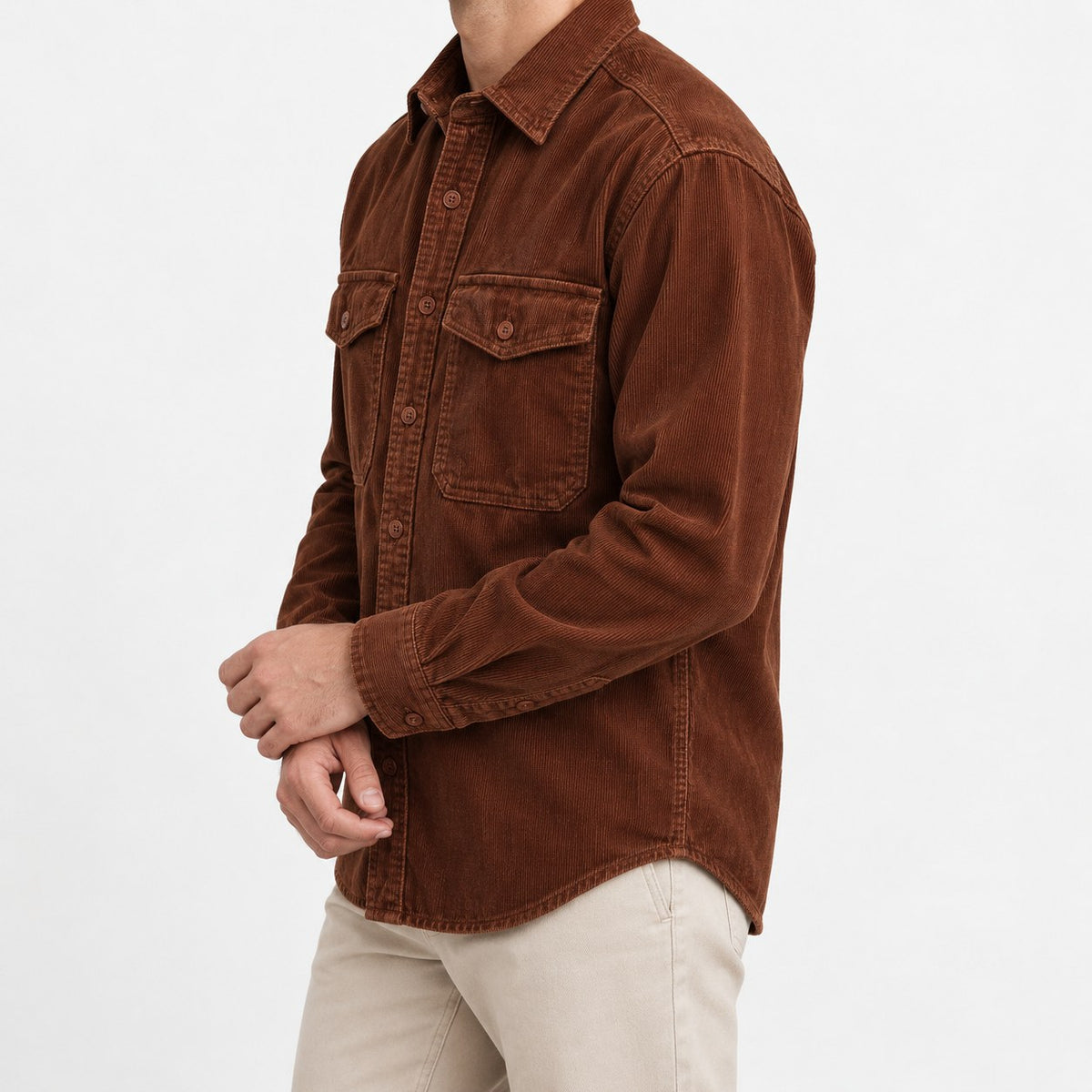 Washed cotton corduroy double pocket shirt