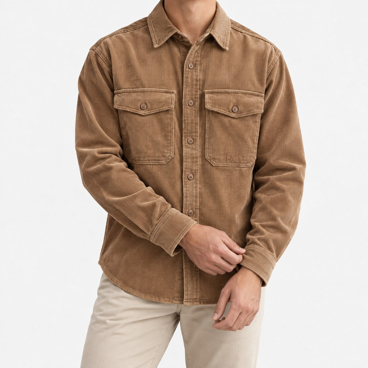 Washed cotton corduroy double pocket shirt