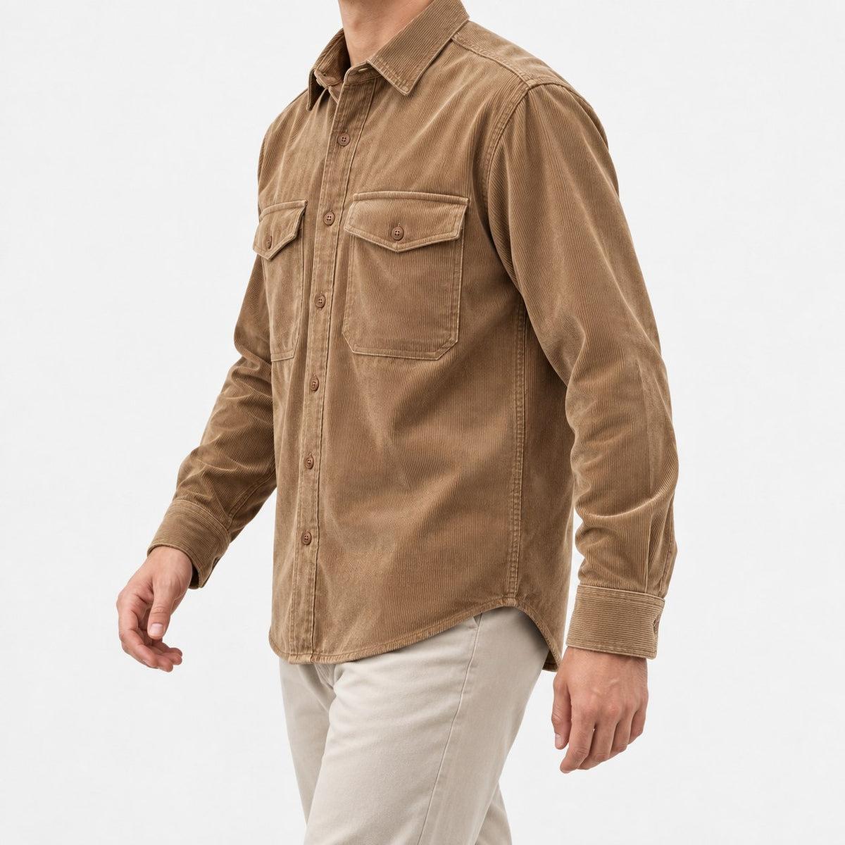 Washed cotton corduroy double pocket shirt