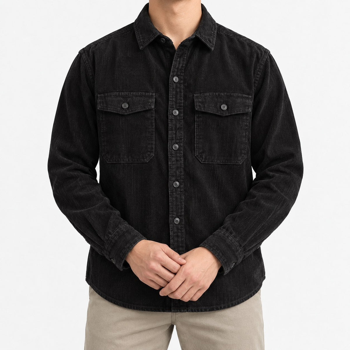 Washed cotton corduroy double pocket shirt