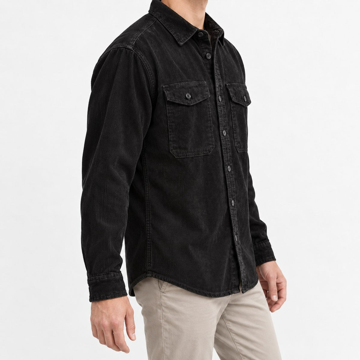 Washed cotton corduroy double pocket shirt