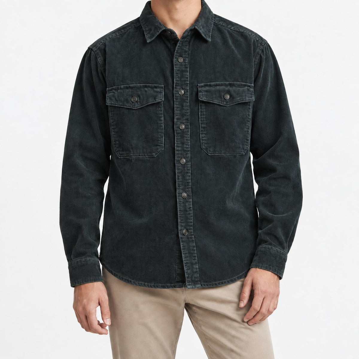 Washed cotton corduroy double pocket shirt