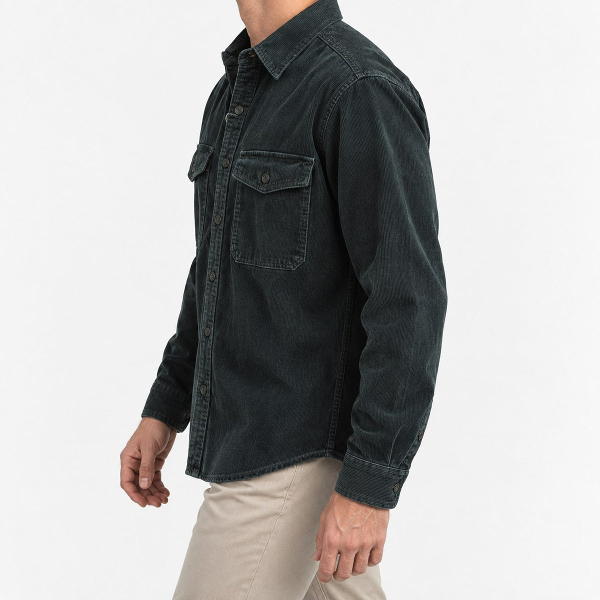 Washed cotton corduroy double pocket shirt