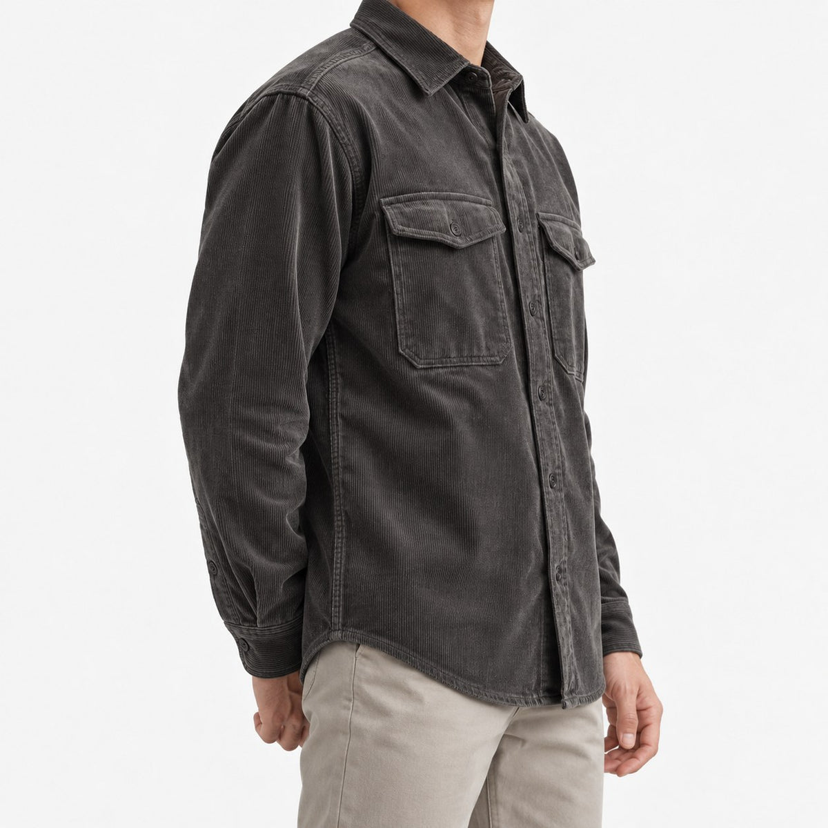 Washed cotton corduroy double pocket shirt