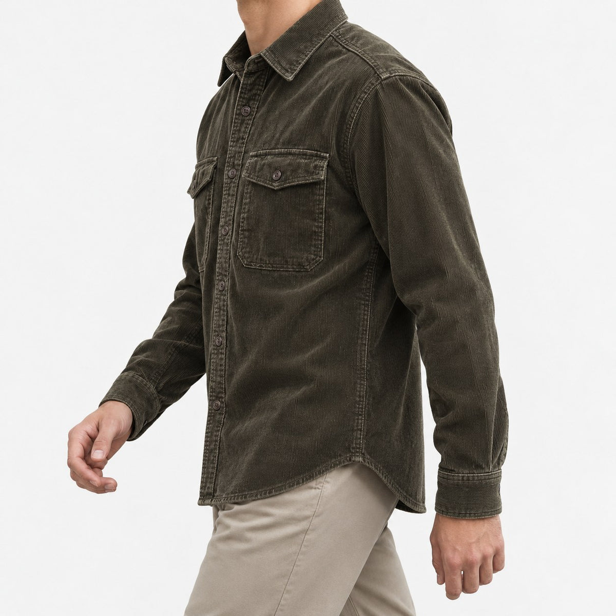 Washed cotton corduroy double pocket shirt