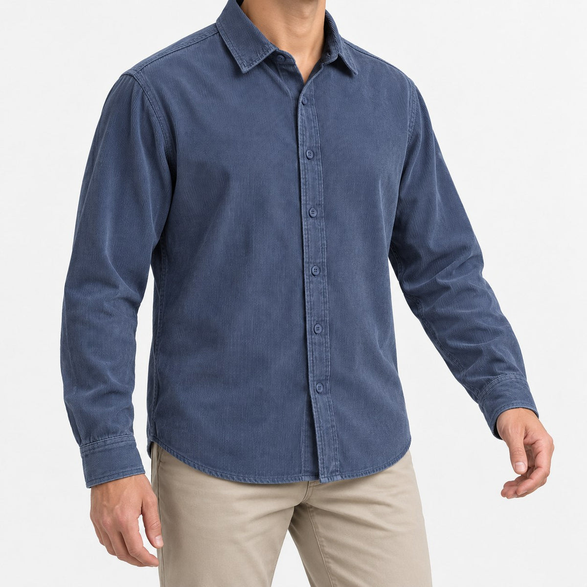 Washed cotton corduroy shirt with a clean front