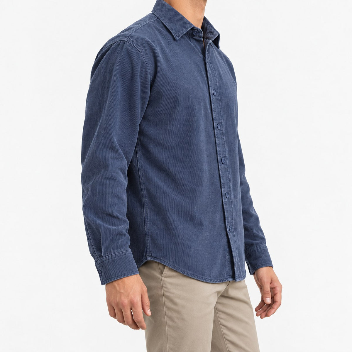 Washed cotton corduroy shirt with a clean front
