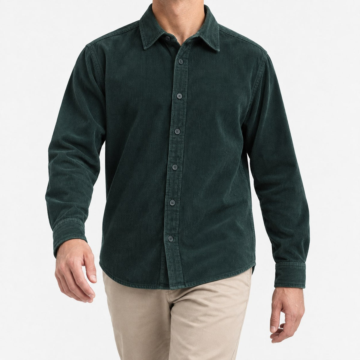 Washed cotton corduroy shirt with a clean front