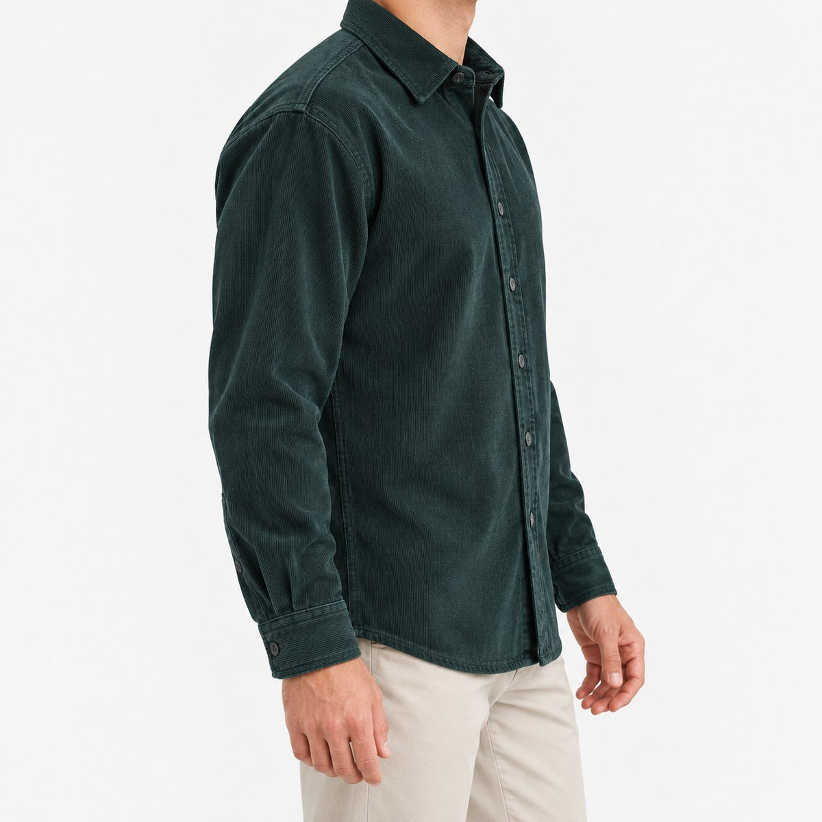 Washed cotton corduroy shirt with a clean front