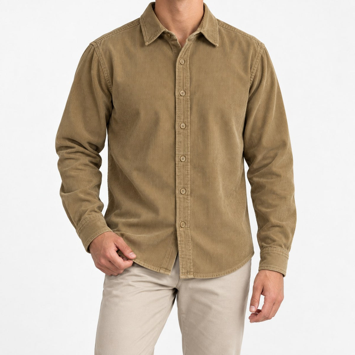Washed cotton corduroy shirt with a clean front