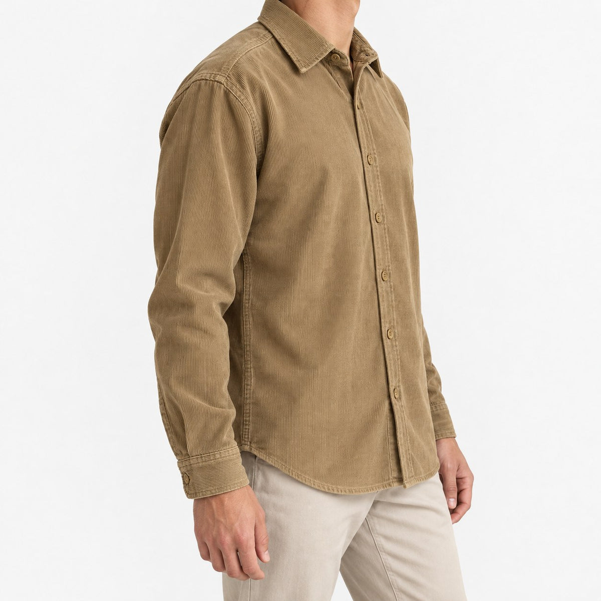 Washed cotton corduroy shirt with a clean front