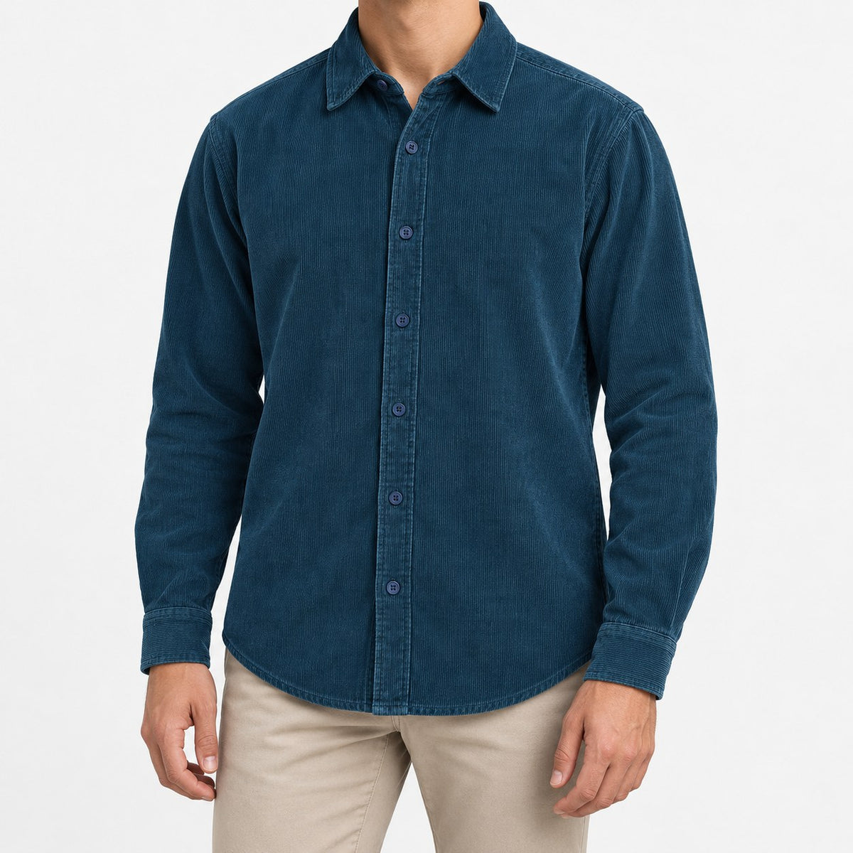 Washed cotton corduroy shirt with a clean front