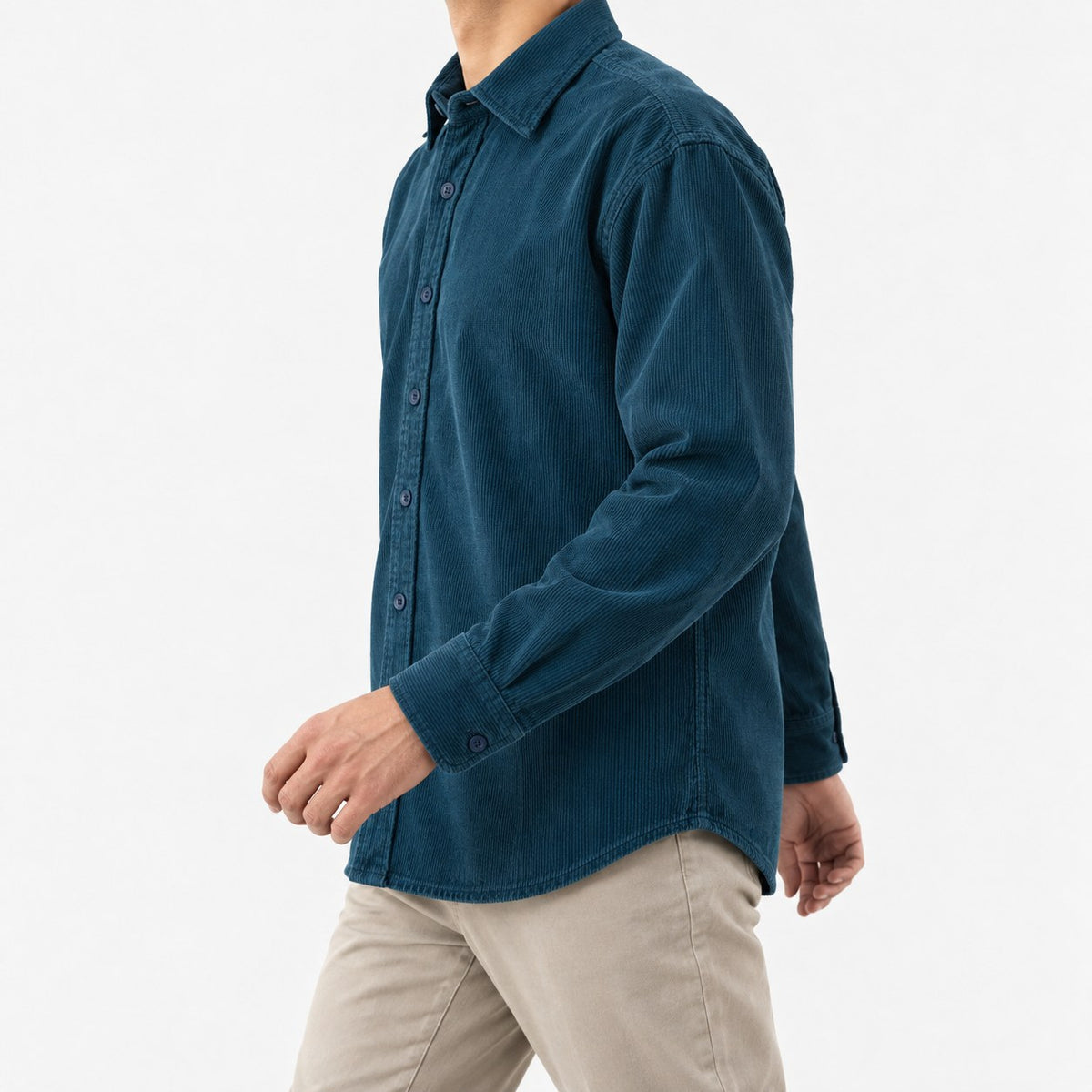 Washed cotton corduroy shirt with a clean front