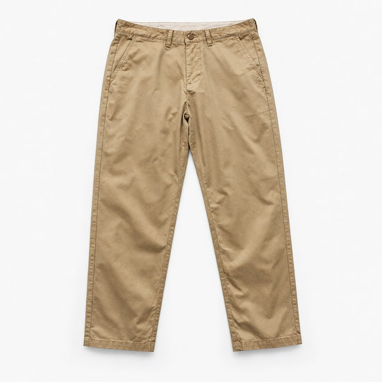 Washed cotton straight trousers with welt pockets