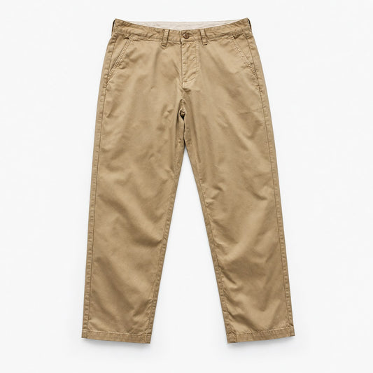 Washed cotton straight trousers with welt pockets