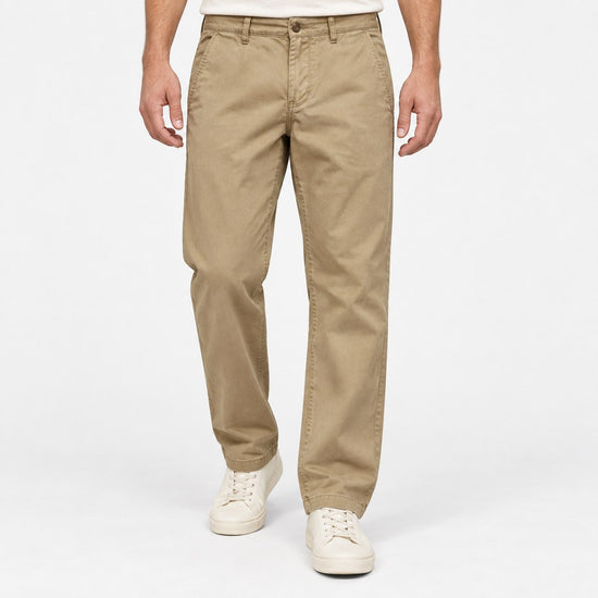 Washed cotton straight trousers with welt pockets