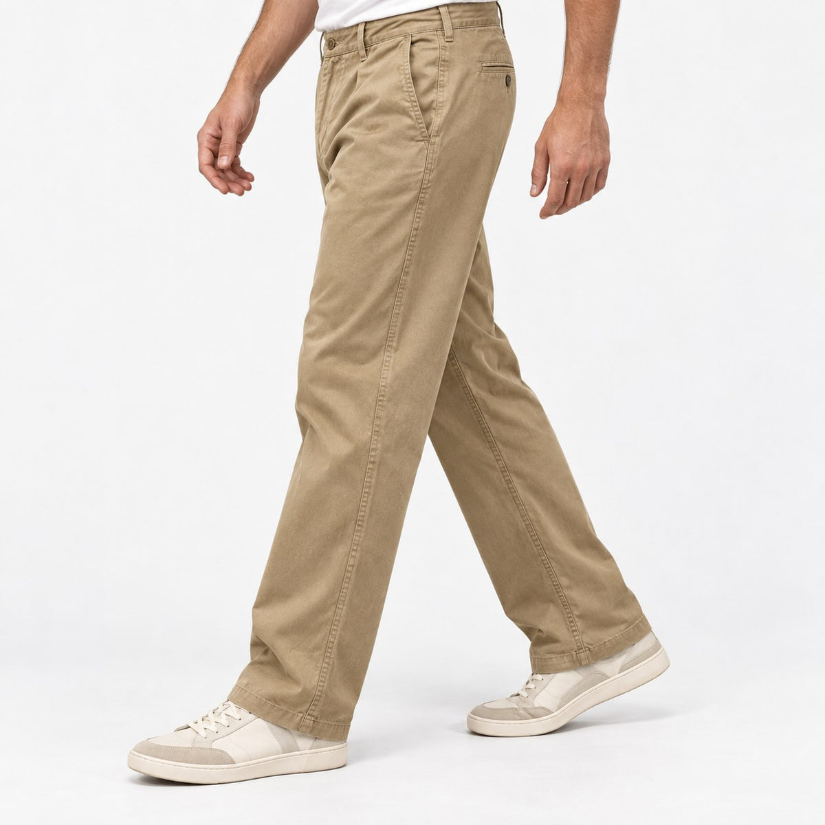 Washed cotton straight trousers with welt pockets