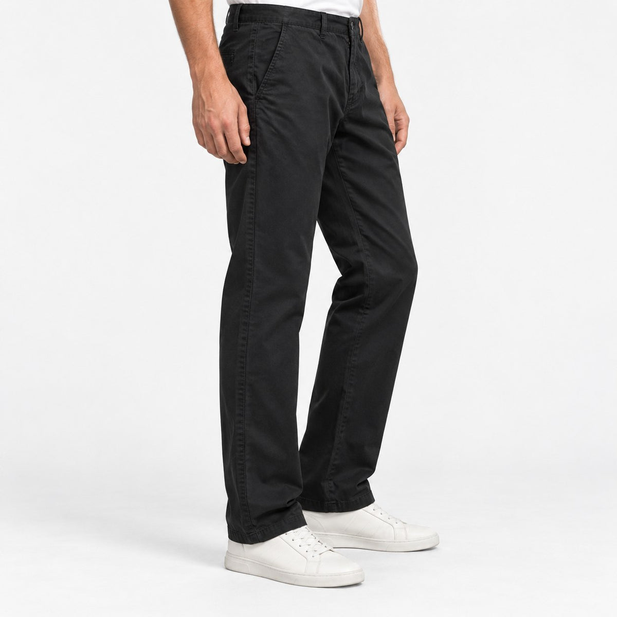 Washed cotton straight trousers with welt pockets