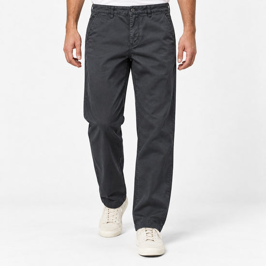 Washed cotton straight trousers with welt pockets