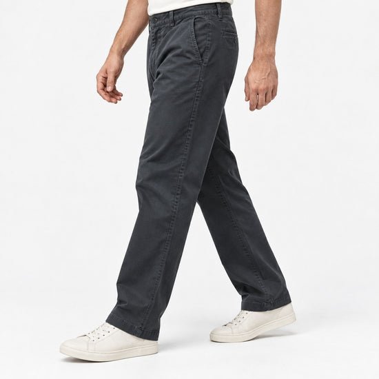 Washed cotton straight trousers with welt pockets
