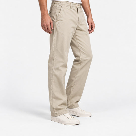 Washed cotton straight trousers with welt pockets