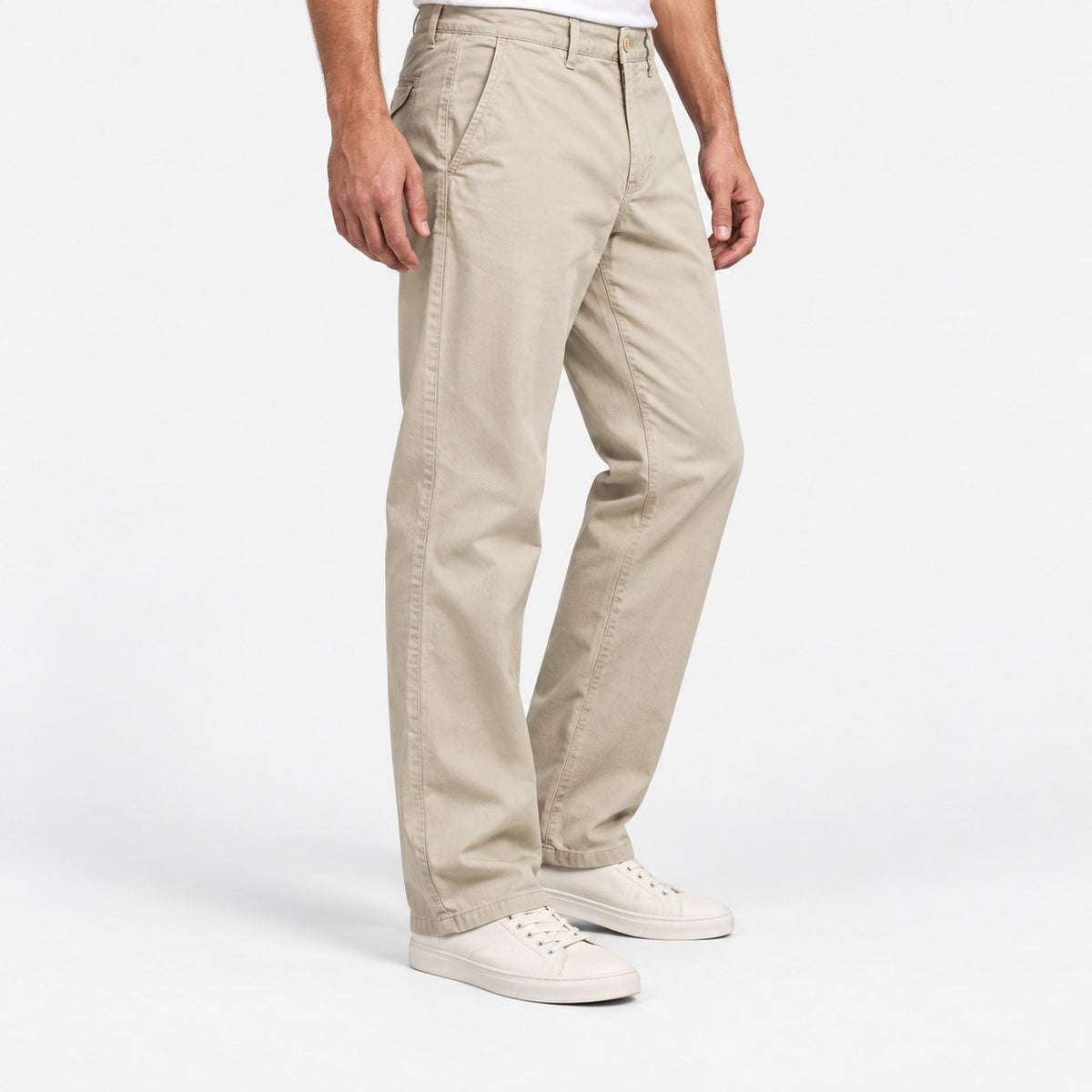 Washed cotton straight trousers with welt pockets