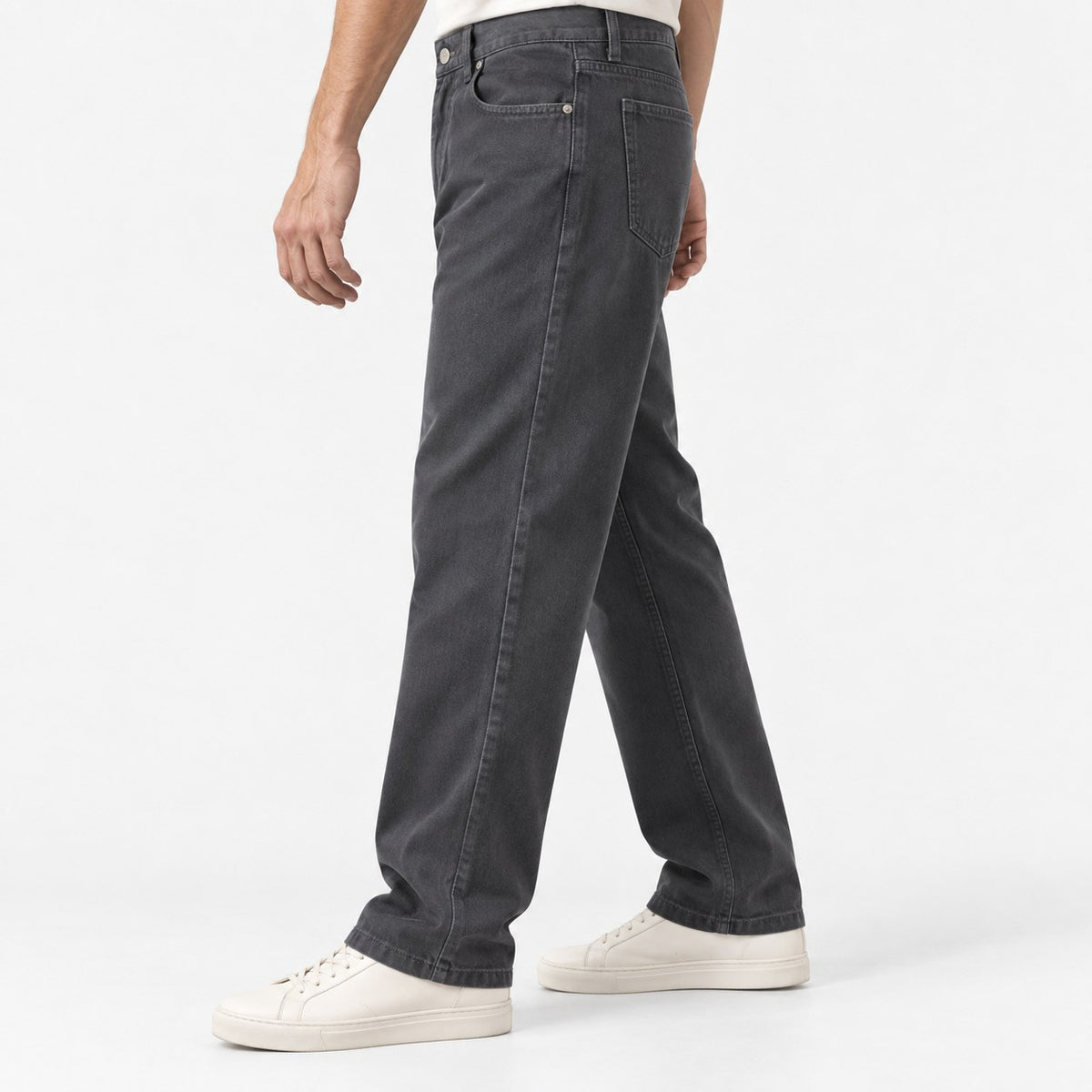 Washed cotton twill five pocket trousers