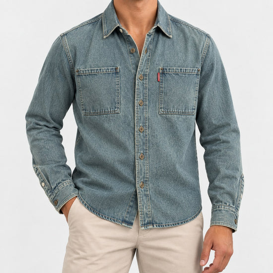 Washed denim twin pocket shirt