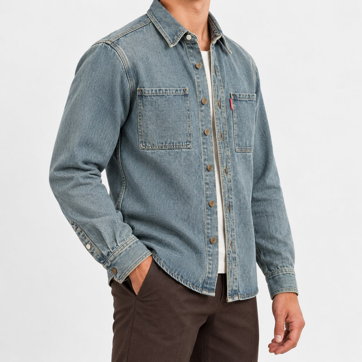 Washed denim twin pocket shirt