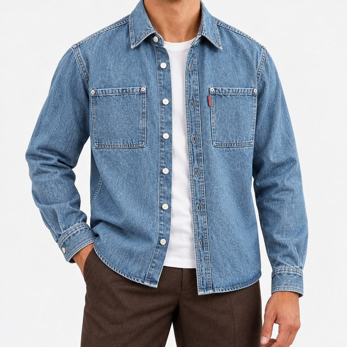 Washed denim twin pocket shirt