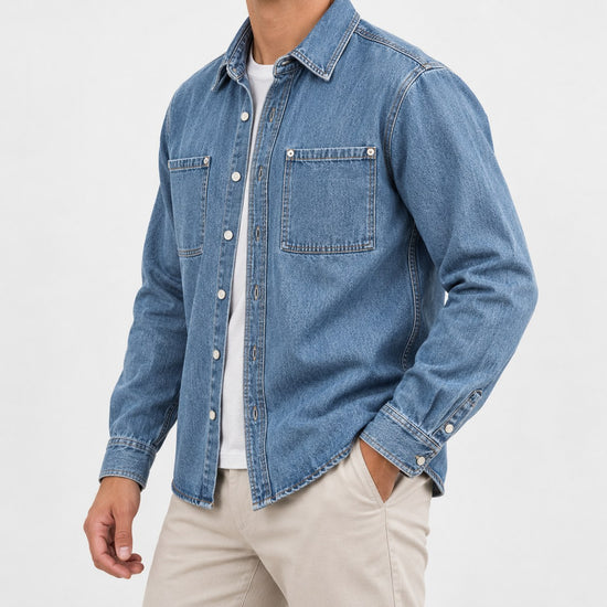 Washed denim twin pocket shirt