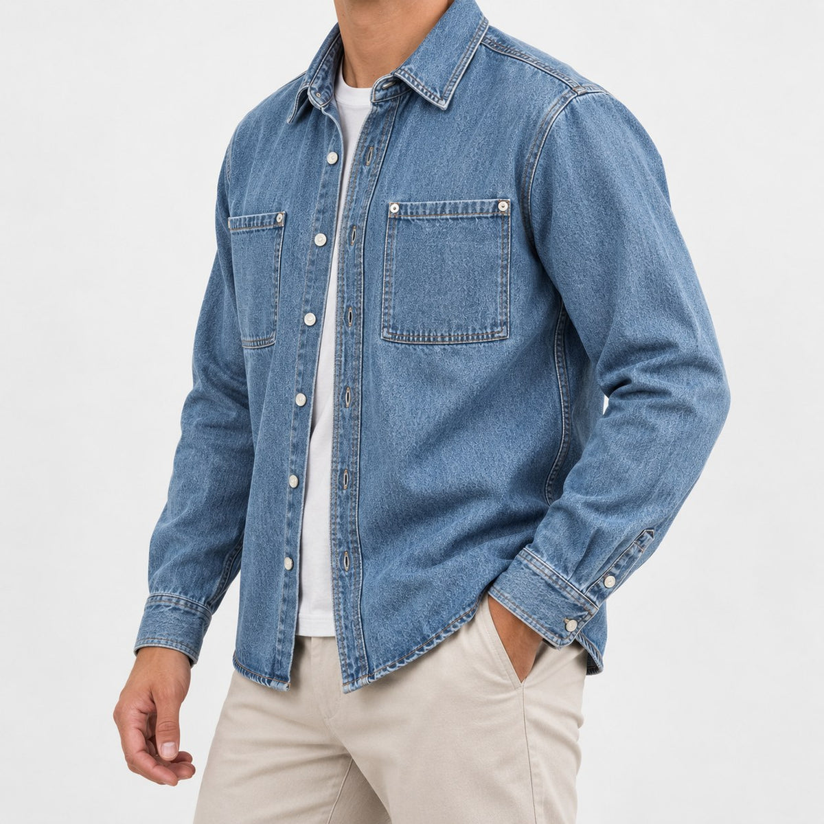 Washed denim twin pocket shirt