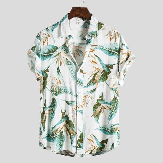 White Hawaiian Floral Print Short Sleeve Shirt